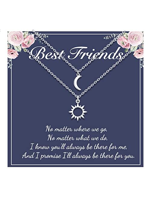 MANVEN Sun and Moon Best Friend Necklace for 2 Friendship Pedant Necklaces Jewelry Gift for Women Teen Girls Best Friend