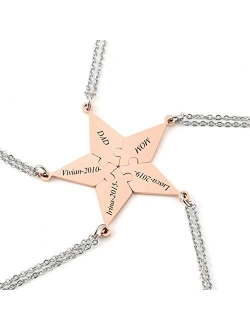 PiercingJ Personalized Engraved Custom 5 Pieces Best Friends BFF Family Puzzle Necklaces Stainless Steel Pentagram Star Friendship Matching Jigsaw Pendant Chain for Women