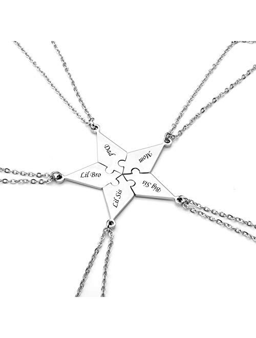 PiercingJ Personalized Engraved Custom 5 Pieces Best Friends BFF Family Puzzle Necklaces Stainless Steel Pentagram Star Friendship Matching Jigsaw Pendant Chain for Women