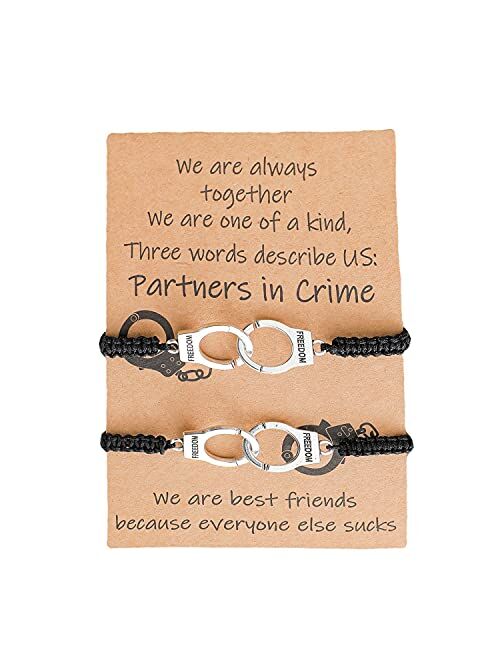 Vonluxy Best Friend Partners in Crime Necklaces for 2-BFF Friendship Necklace Handcuffs Gifts for Partner Women Teen Girls Best Friend