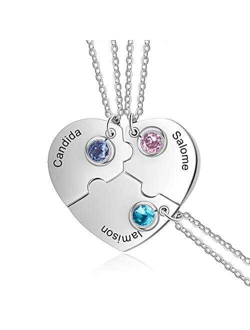 kaululu Personalized Puzzle Necklace with Simulated Birthstones Necklace Custom Engraved Name Heart Necklace for Family BFF Friendship Pendants