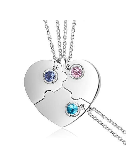 kaululu Personalized Puzzle Necklace with Simulated Birthstones Necklace Custom Engraved Name Heart Necklace for Family BFF Friendship Pendants