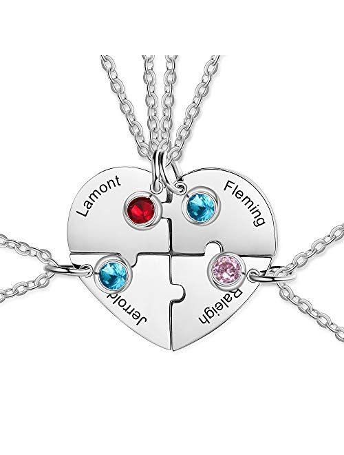 kaululu Personalized Puzzle Necklace with Simulated Birthstones Necklace Custom Engraved Name Heart Necklace for Family BFF Friendship Pendants