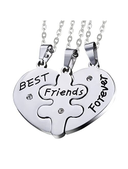 Moonffay BFF Friendship Necklace For 3 Girls, Matching Necklaces For Best Friends, Heart Pendant Bestie Necklaces Gold Choker For Women Sister Gifts