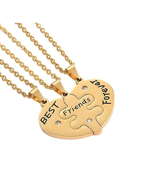 Moonffay BFF Friendship Necklace For 3 Girls, Matching Necklaces For Best Friends, Heart Pendant Bestie Necklaces Gold Choker For Women Sister Gifts