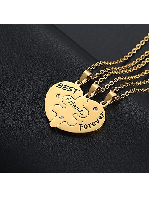 Moonffay BFF Friendship Necklace For 3 Girls, Matching Necklaces For Best Friends, Heart Pendant Bestie Necklaces Gold Choker For Women Sister Gifts