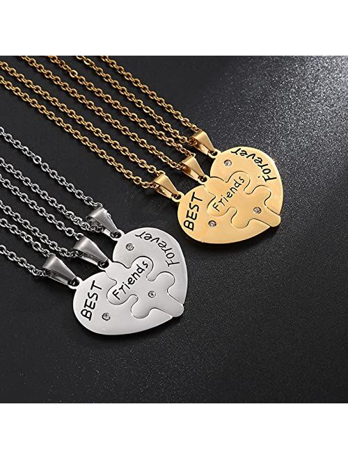 Moonffay BFF Friendship Necklace For 3 Girls, Matching Necklaces For Best Friends, Heart Pendant Bestie Necklaces Gold Choker For Women Sister Gifts