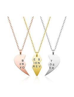 BOPREINA 3pcs Personalized Best Friends Forever BFF Necklace Stainless Steel Engraved Puzzle Heart Friendship Pendant Custom Name Matching Heart Necklaces Gift Set
