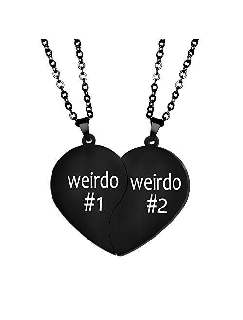 Mainbead 2 PCS BFF Necklace, Best Friend Necklaces Weirdo 1 Weirdo 2 Best Friends Forever Split Heart Pendant Set