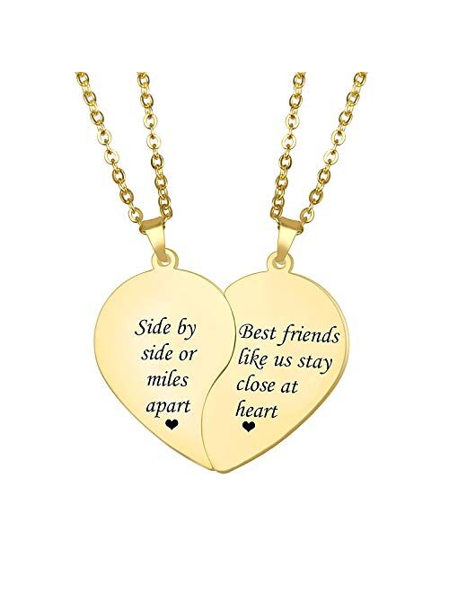 Mainbead 2 PCS BFF Necklace, Best Friend Necklaces Weirdo 1 Weirdo 2 Best Friends Forever Split Heart Pendant Set