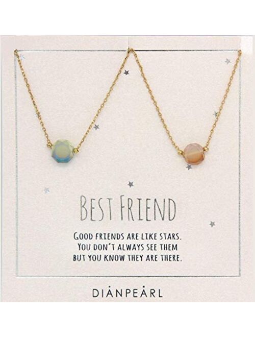 Dianpearl Best friend necklace, BFF Necklace, friendship necklace for 2, Gold dainty necklace, simulated gemstone necklace, valentines day