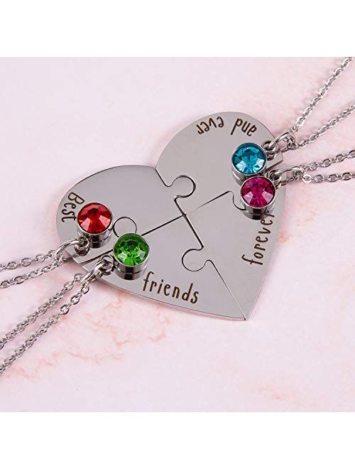 Fanery sue Personalized Matching Heart Puzzles Pieces Custom Name Birthstone Friendship Necklaces for Best Friends of 4