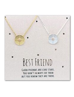 Dianpearl compass necklace, Best friend necklace for 2, BFF Necklace, friendship necklace for 2, silver dainty necklace, Christmas gift, Graduation gifts, valentines