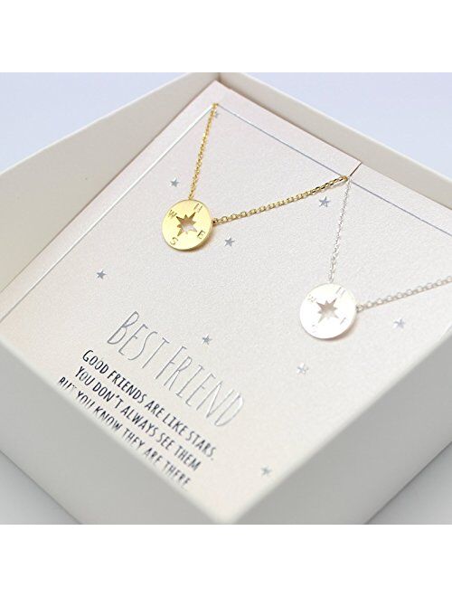 Dianpearl compass necklace, Best friend necklace for 2, BFF Necklace, friendship necklace for 2, silver dainty necklace, Christmas gift, Graduation gifts, valentines