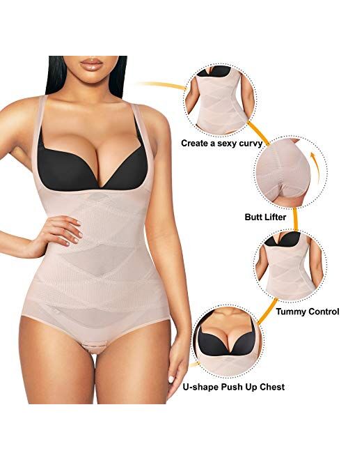 REYEOGO Shapewear Bodysuit for Women Tummy Control Butt Lifter Panty Hi-Waist Trainer Stomach Body Shaper Slimming Girdles