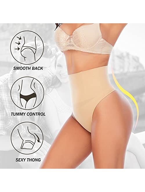 Werena Thong Shapewear for Women Tummy Control High Waisted Thongs Underwear Seamless Slimming Body Shaper Panty