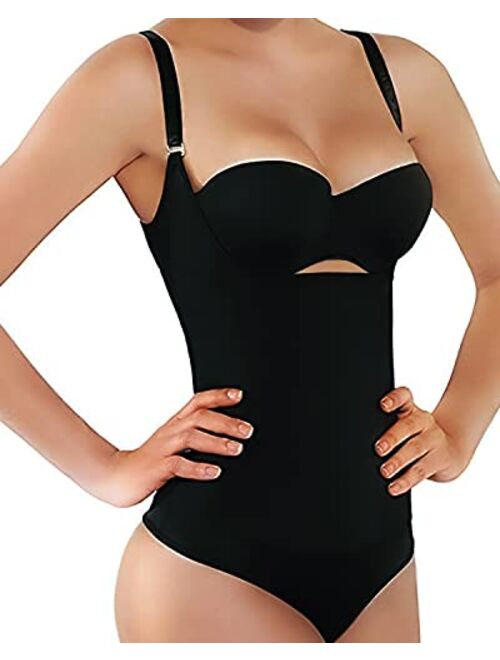 SHAPERX Shapewear for Women Tummy Control Thong Bodysuit Open Bust Body Shaper