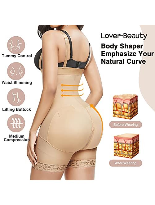 Lover-Beauty Shapewear for Women Tummy Control Body Shaper Butt Lifter Thigh Slimmer Faja Plus Size with Zipper Crotch