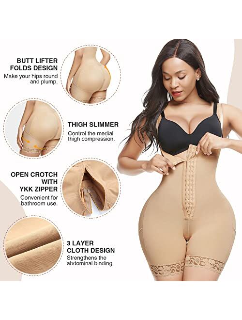 Lover-Beauty Shapewear for Women Tummy Control Body Shaper Butt Lifter Thigh Slimmer Faja Plus Size with Zipper Crotch