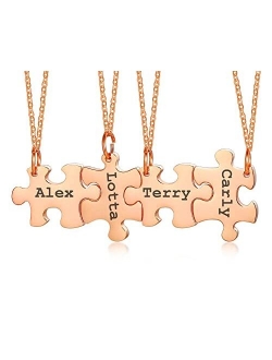 Mealguet Jewelry Stainless Steel Personalized Name Puzzle Piece Necklace for 2/3/4/5/6 BFF Best Friend Connected Stitching Necklace Friendship Jewelry Customized Family J