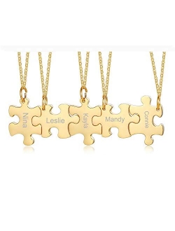 Mealguet Jewelry Stainless Steel Personalized Name Puzzle Piece Necklace for 2/3/4/5/6 BFF Best Friend Connected Stitching Necklace Friendship Jewelry Customized Family J