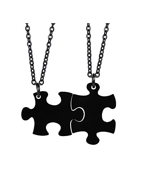 Mealguet Jewelry Stainless Steel Personalized Name Puzzle Piece Necklace for 2/3/4/5/6 BFF Best Friend Connected Stitching Necklace Friendship Jewelry Customized Family J