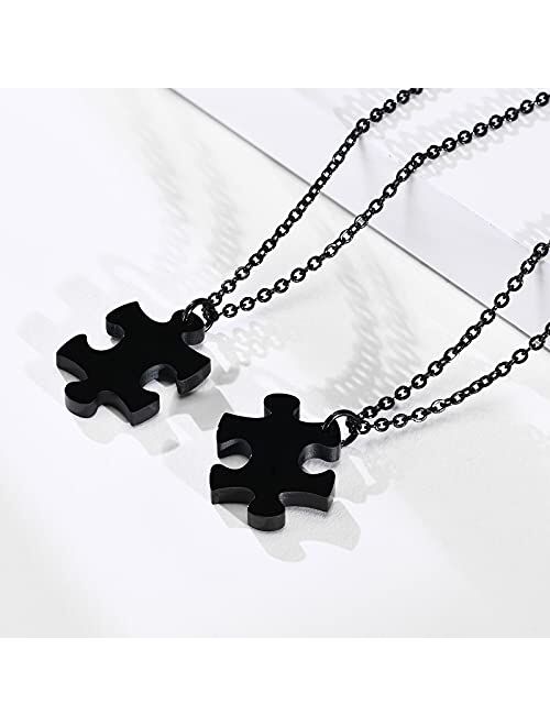 Mealguet Jewelry Stainless Steel Personalized Name Puzzle Piece Necklace for 2/3/4/5/6 BFF Best Friend Connected Stitching Necklace Friendship Jewelry Customized Family J