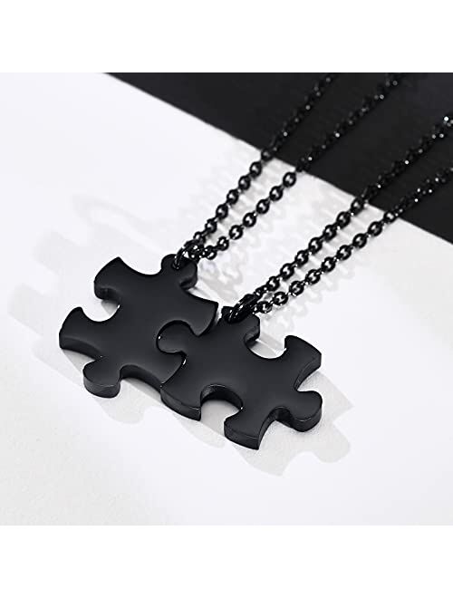 Mealguet Jewelry Stainless Steel Personalized Name Puzzle Piece Necklace for 2/3/4/5/6 BFF Best Friend Connected Stitching Necklace Friendship Jewelry Customized Family J