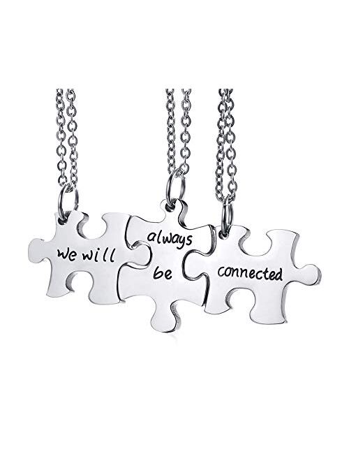 Mealguet Jewelry Stainless Steel Personalized Name Puzzle Piece Necklace for 2/3/4/5/6 BFF Best Friend Connected Stitching Necklace Friendship Jewelry Customized Family J