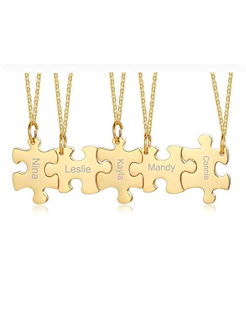 Mealguet Jewelry Stainless Steel Personalized Name Puzzle Piece Necklace for 2/3/4/5/6 BFF Best Friend Connected Stitching Necklace Friendship Jewelry Customized Family J