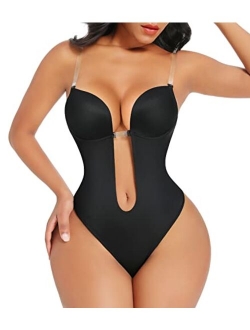 Shapewear for Women Plus Size Backless Built-in Bra Body Shaper Seamless Faja with Open Crotch