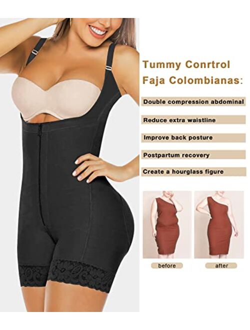 YIANNA Fajas Colombianas Shapewear for Women Postpartum Tummy Control Body Shaper Butt Lifter Bodysuit