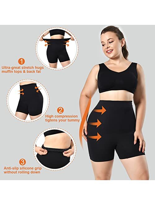 ATTLADY Shapewear Shorts for Women Tummy Control Boyshorts High Waisted Body Shaper Shorts Thigh Slimmer(S-4XL)