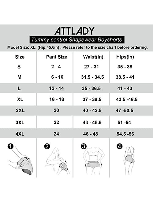 ATTLADY Shapewear Shorts for Women Tummy Control Boyshorts High Waisted Body Shaper Shorts Thigh Slimmer(S-4XL)