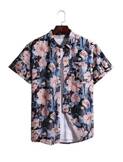 Men's Short Sleeve Hawaiian Shirt Tropical Print Casual Button Down Aloha Shirt