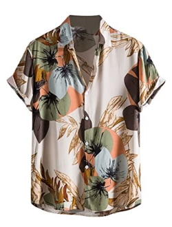 Men's Short Sleeve Hawaiian Shirt Tropical Print Casual Button Down Aloha Shirt