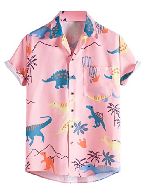 Romwe Men's Short Sleeve Hawaiian Shirt Tropical Print Casual Button Down Aloha Shirt