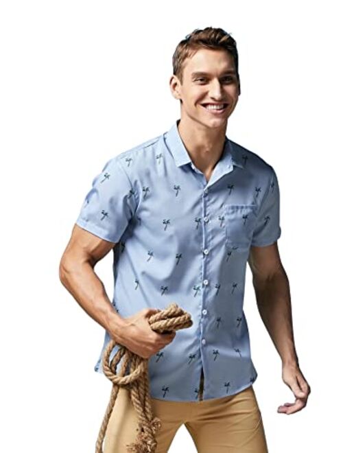 Romwe Men's Short Sleeve Hawaiian Shirt Tropical Print Casual Button Down Aloha Shirt