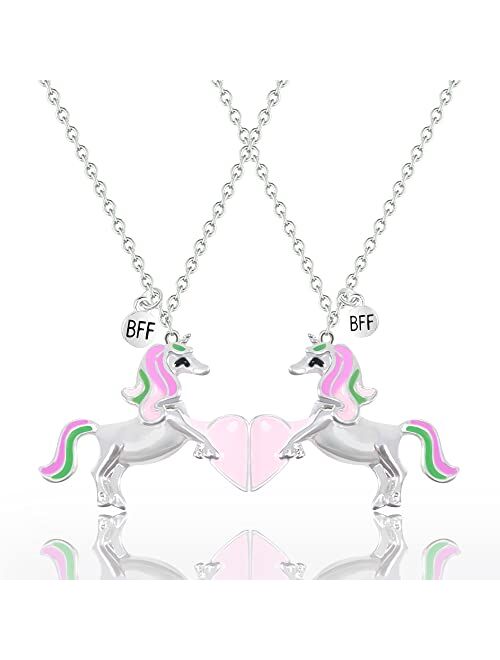 B.PHNE Best Friend Necklace - BFF Necklace for 2, Magnetic Half Unicorn Pendant Girls Pendants Jewelry Gifts for Girls Women (Unicorn)