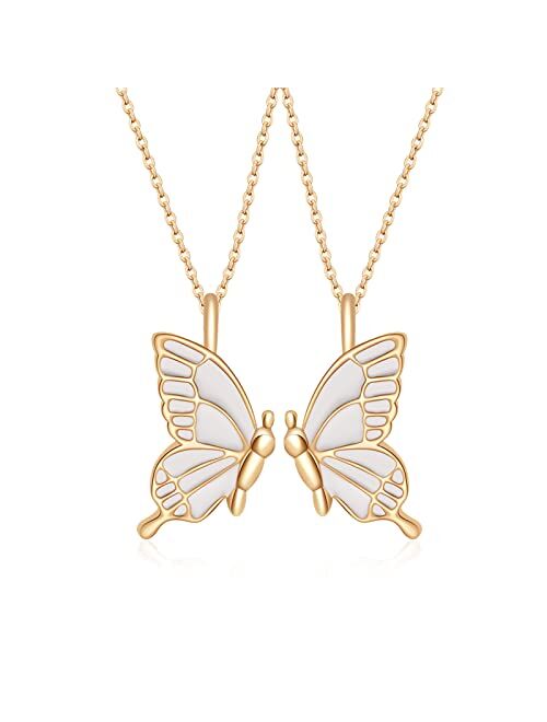 N\C Butterfly Friendship Necklace, 2PC Butterfly Necklaces for Women, Butterfly Pendant Necklace, BFF Necklace for 2, Women and Girl Friends Birthday Gifts (Gold)