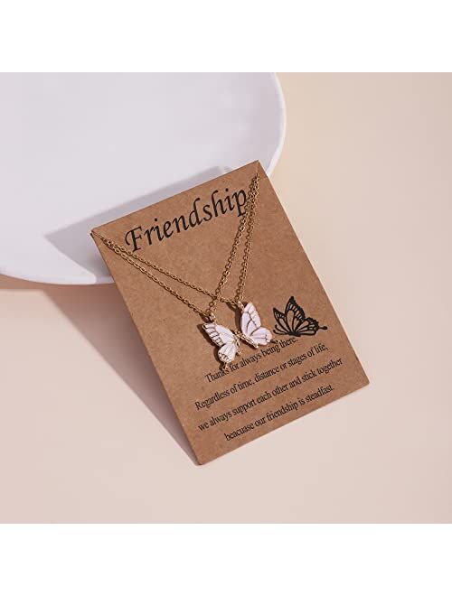 N\C Butterfly Friendship Necklace, 2PC Butterfly Necklaces for Women, Butterfly Pendant Necklace, BFF Necklace for 2, Women and Girl Friends Birthday Gifts (Gold)