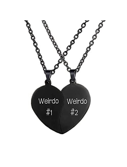 MJartoria BFF Necklaces for 2 Split Heart Engraved Weirdo 1 Weirdo 2 Friendship Necklace Set Best Friends Forever Necklaces Valentines Day Gifts