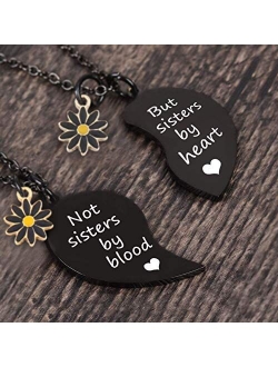 MJARTORIA BFF Necklace for 2-Split Valentine Heart Necklace Best Friends Not Sisters by Blood Daisy Pendant Friendship Necklace Set of 2 Gifts for Her