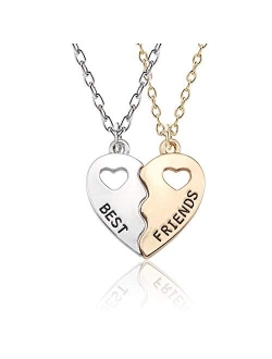 Souarts 2 Pcs Best Friends Engraved Necklace with Broken Heart Charm Pendant Set BFF Friendship Necklace