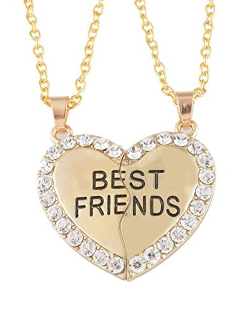 Souarts 2 Pcs Best Friends Engraved Necklace with Broken Heart Charm Pendant Set BFF Friendship Necklace