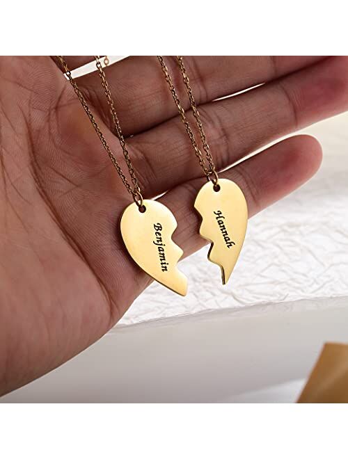 Dreamdecor Custom Best Friend Necklaces for 2/3/4, Matching Engraved Name Necklace Friendship Gifts for Teen Girls