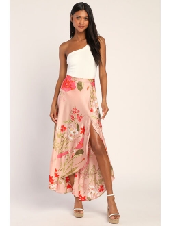 Superbly Stunning Sage Green Floral Print Satin Maxi Skirt