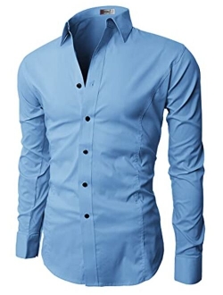 H2H Mens Casual Slim Fit Long Sleeve Dress Shirts Basic Designed Business Shirts