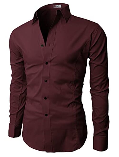 H2H Mens Casual Slim Fit Long Sleeve Dress Shirts Basic Designed Business Shirts