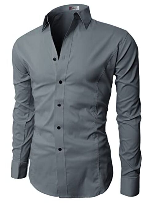 H2H Mens Casual Slim Fit Long Sleeve Dress Shirts Basic Designed Business Shirts